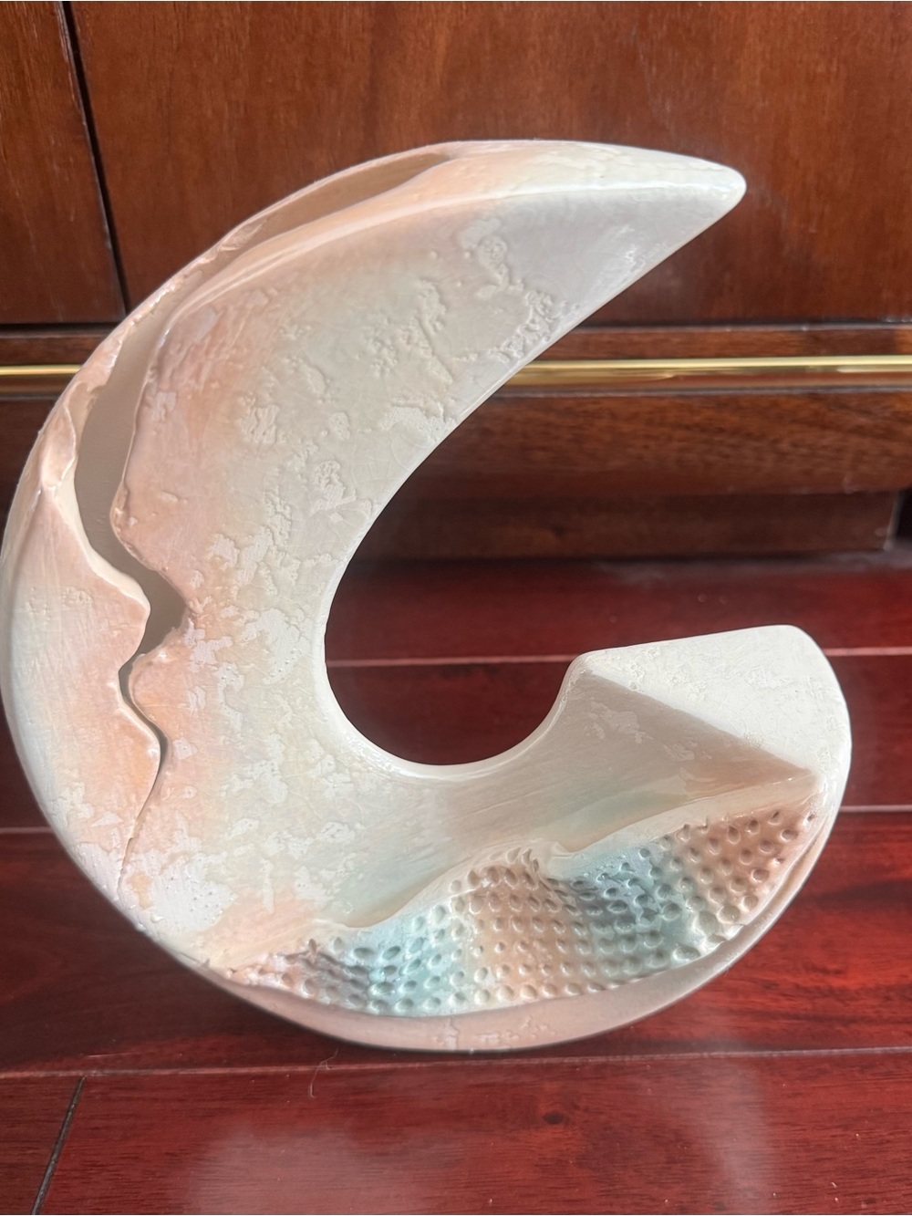 Vintage Decorative Cracked Collection Ceramic Crescent Vase Sculpture